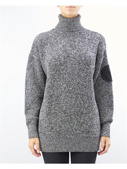 Mouliné viscose turtleneck with logo patch Elisabetta Franchi ELISABETTA FRANCHI | Sweater | MK84S46E2685